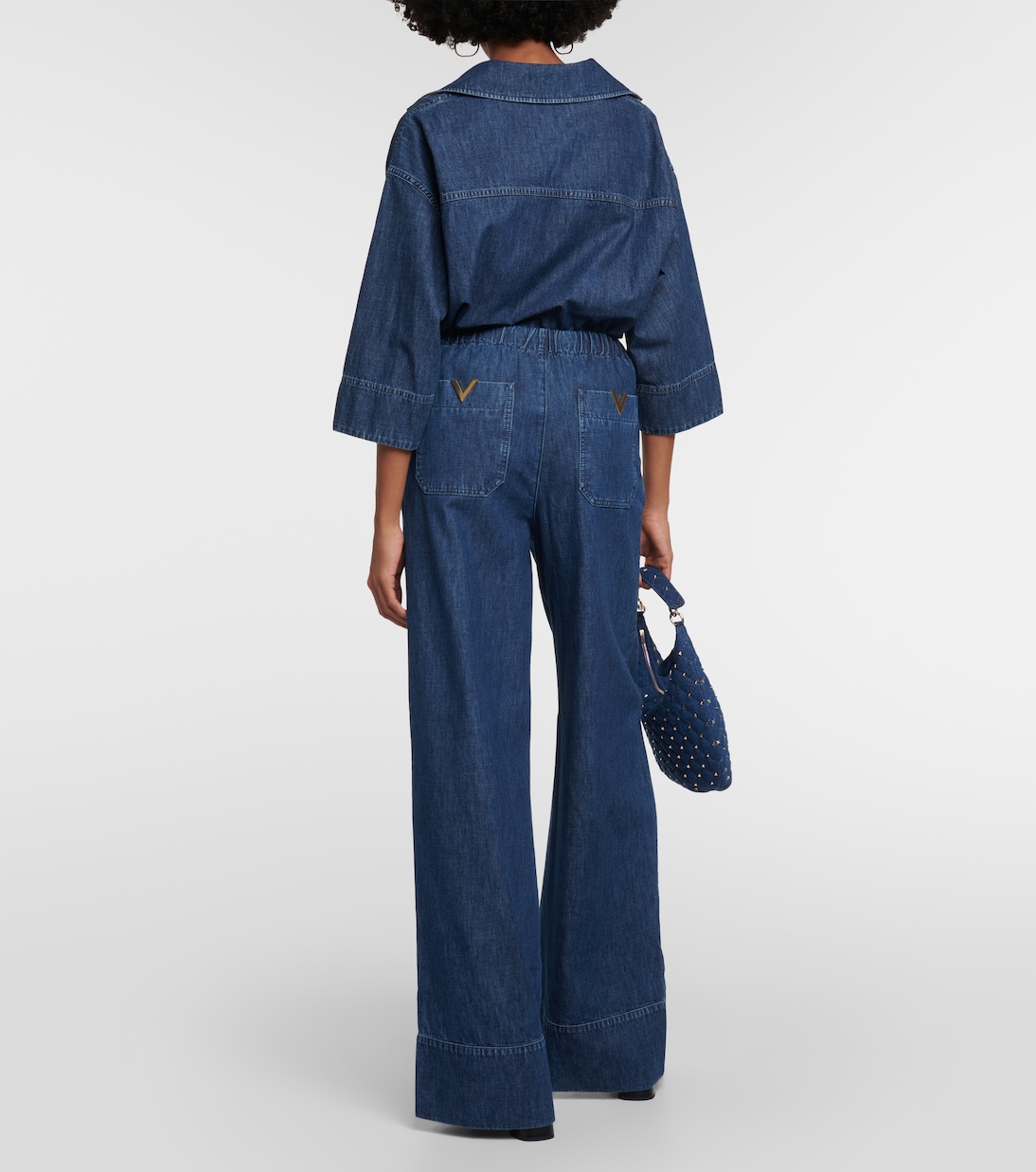 High-Rise Wide-Leg Jeans aus Chambray | Valentino