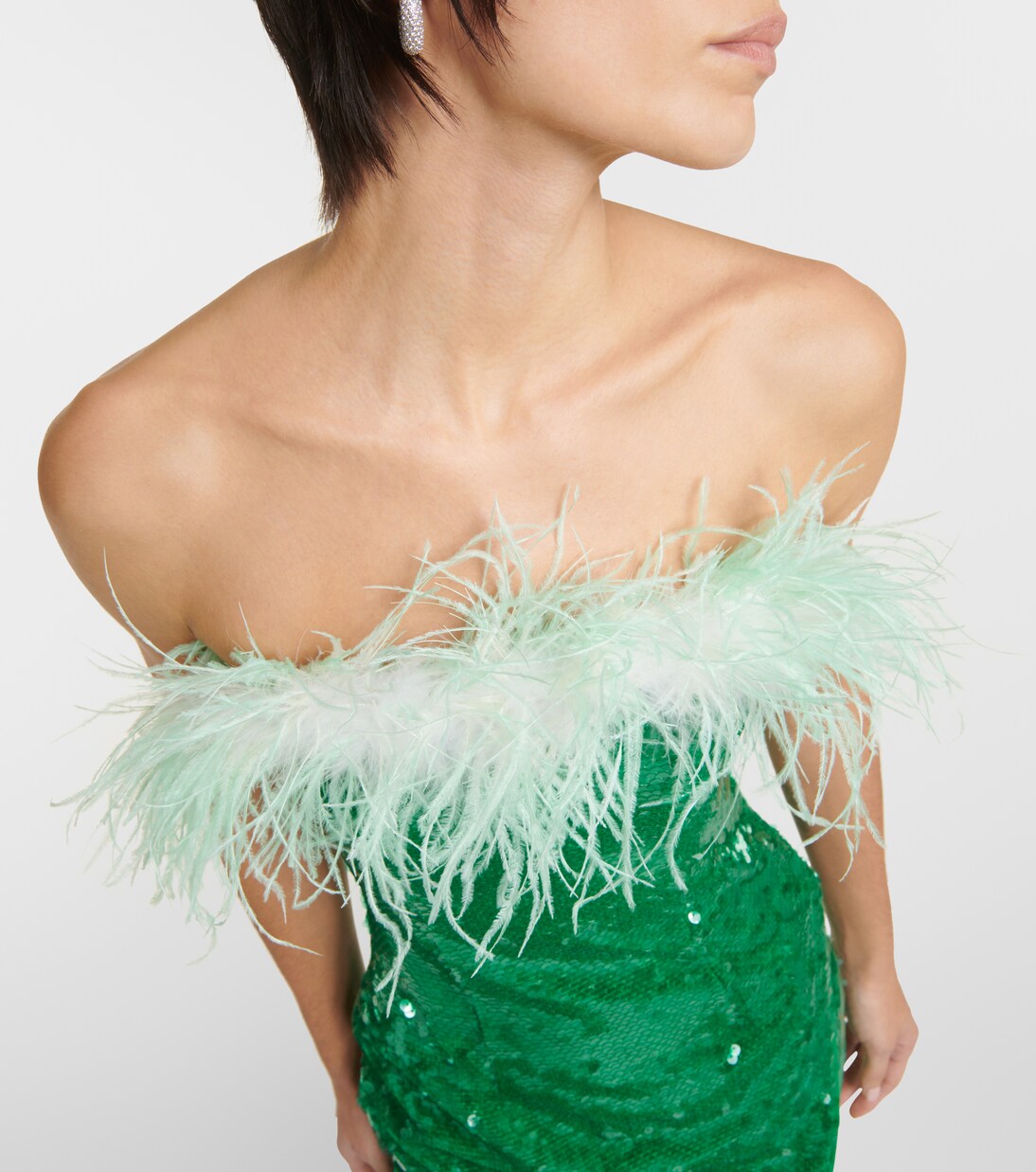 Robe midi à sequins et plumes | Self-Portrait