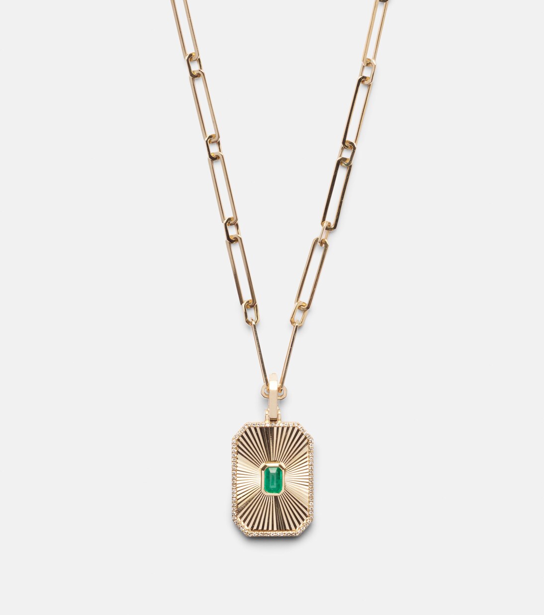 Halskette Radiant Deco aus 18kt Gelbgold mit Diamanten und Smaragd | Shay Jewelry