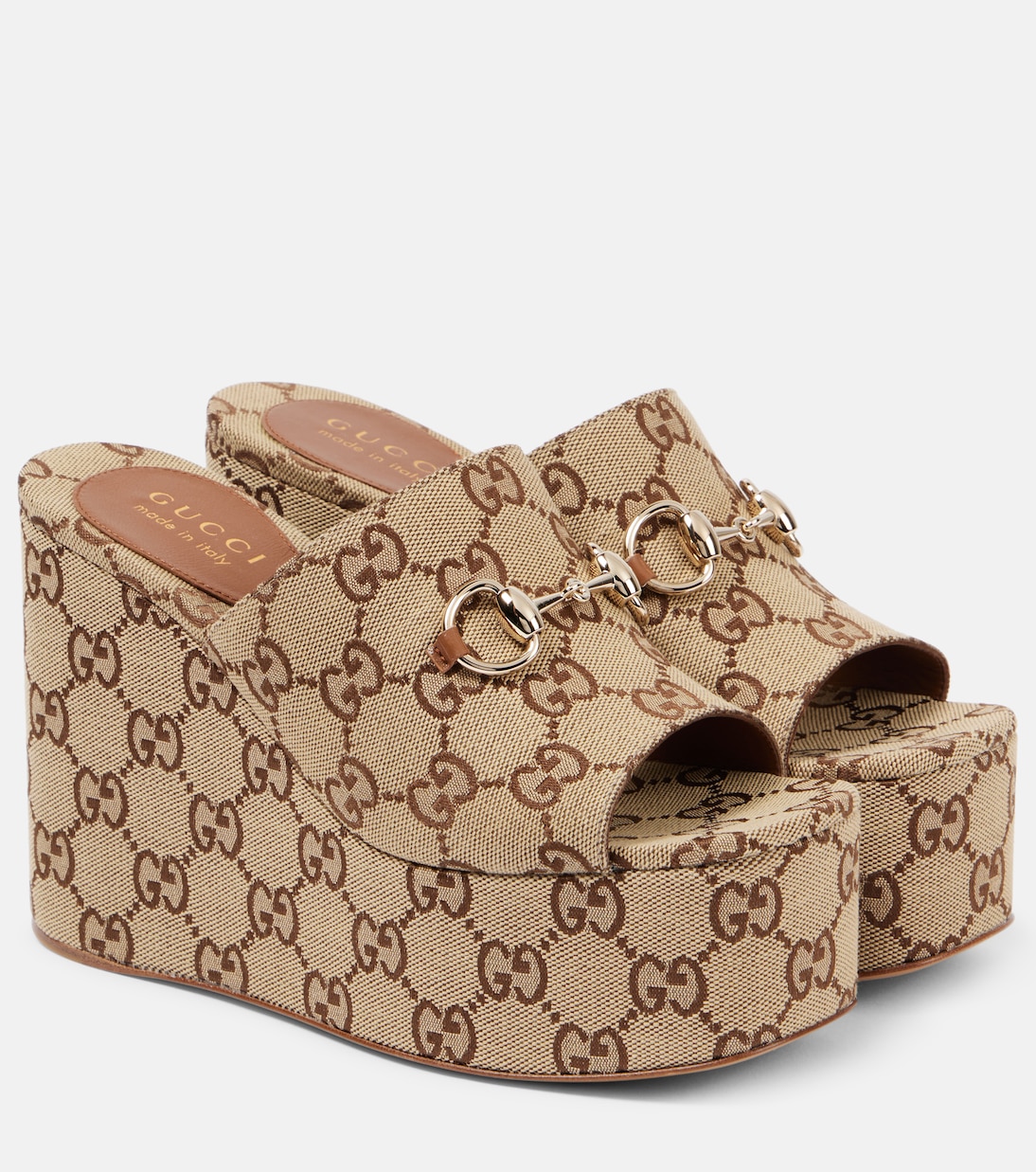 Horsebit GG Canvas wedge mules | Gucci