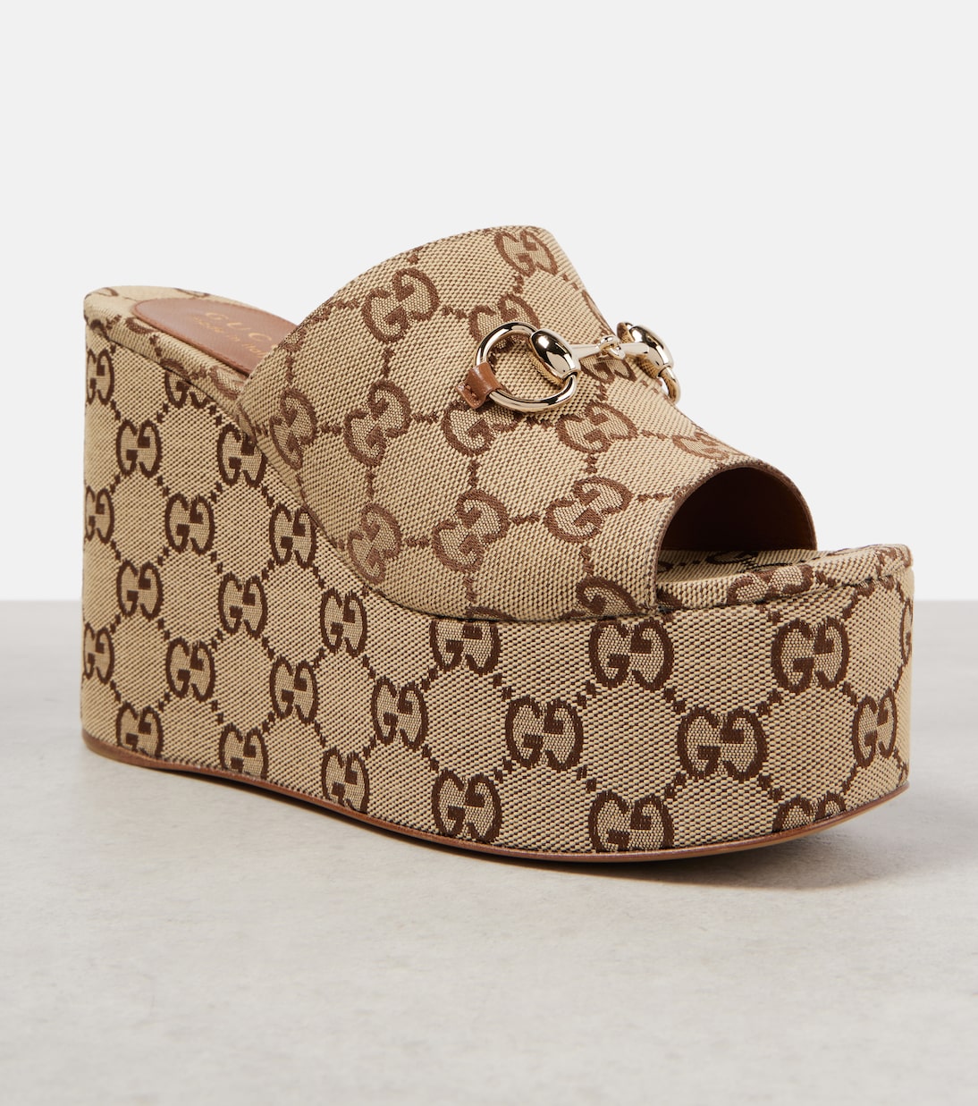 Horsebit GG Canvas wedge mules | Gucci