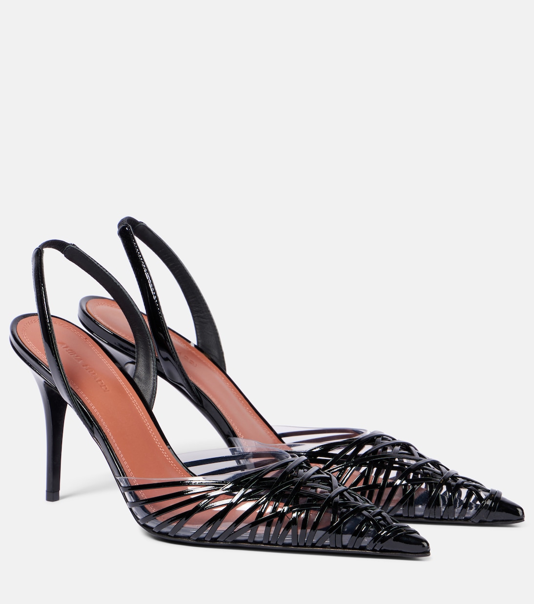 Lori 90 patent leather and PVC slingback pumps | Amina Muaddi