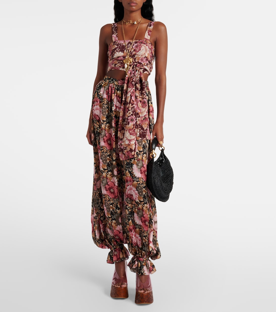 Floral crêpe de chine crop top | Chloé