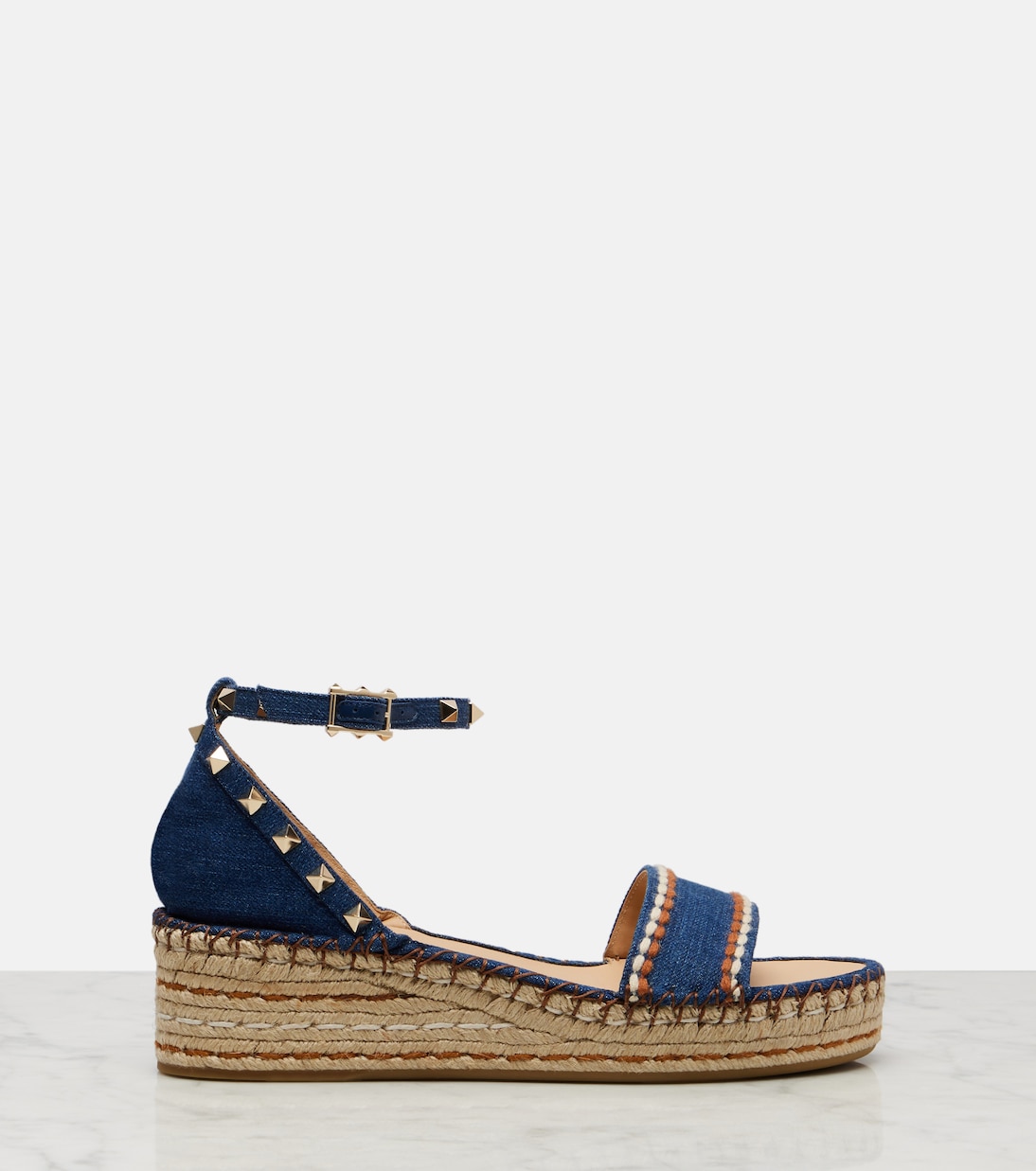 Sandali espadrillas Rockstud Double in denim | Valentino Garavani