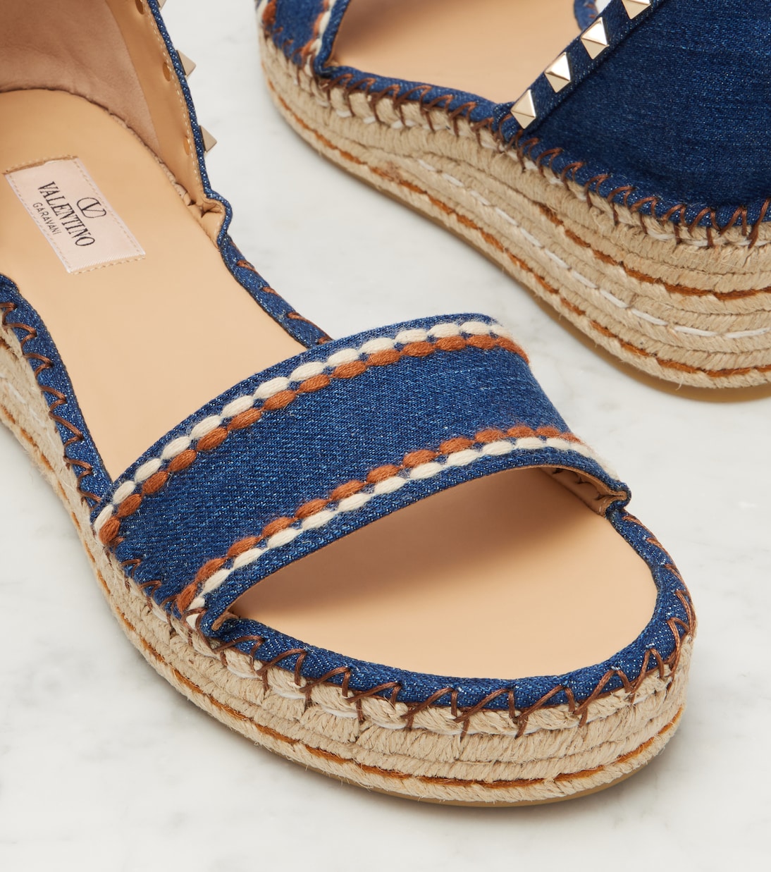 Sandali espadrillas Rockstud Double in denim | Valentino Garavani
