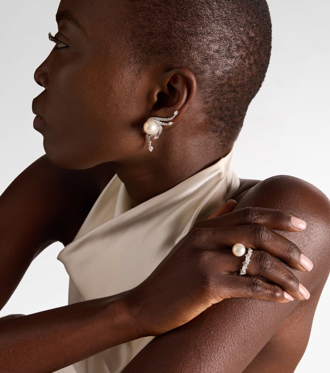 18kt 화이트 골드 다이아몬드 펄 링  | Yeprem