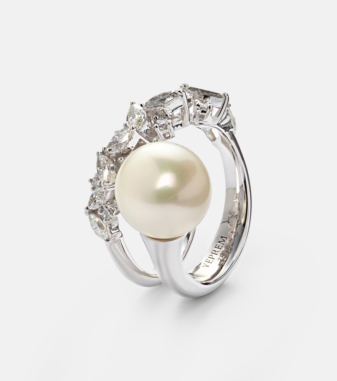 18kt 화이트 골드 다이아몬드 펄 링  | Yeprem
