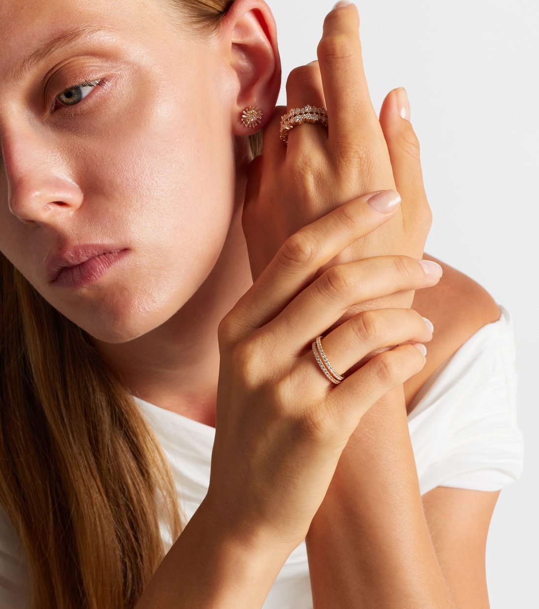 Anneaux de superposition pour bague connectée Midi en or 18 ct et diamants | Suzanne Kalan