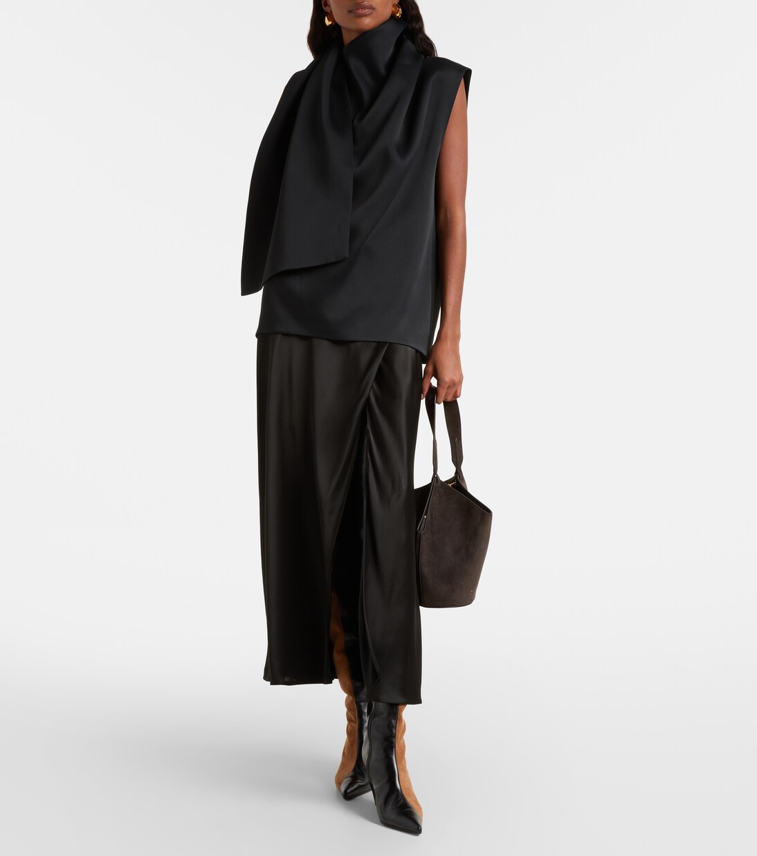 Top Loe de crepé satén con pañuelo | Khaite