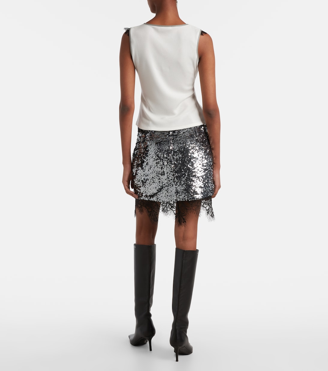 Lace-trimmed sequined miniskirt | Jacques Wei