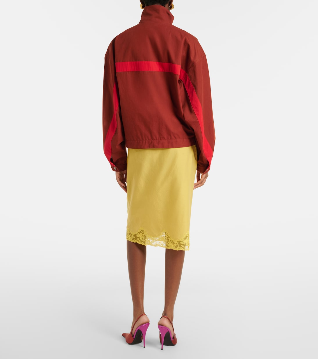 Lace-trimmed cotton and silk midi skirt | Saint Laurent