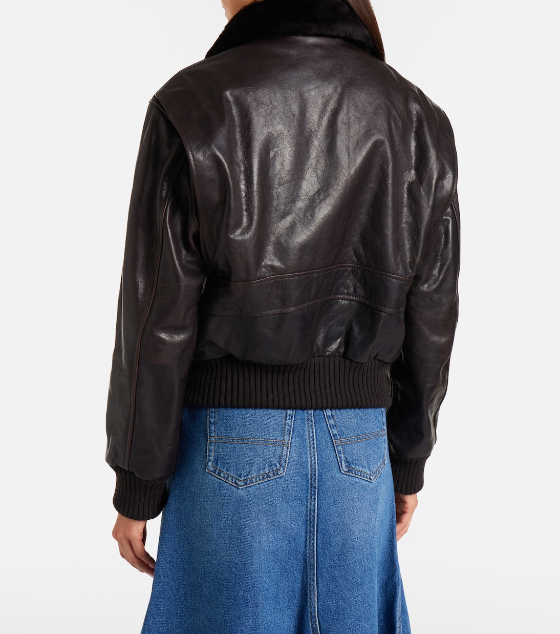 Shearling-trimmed leather jacket | Victoria Beckham