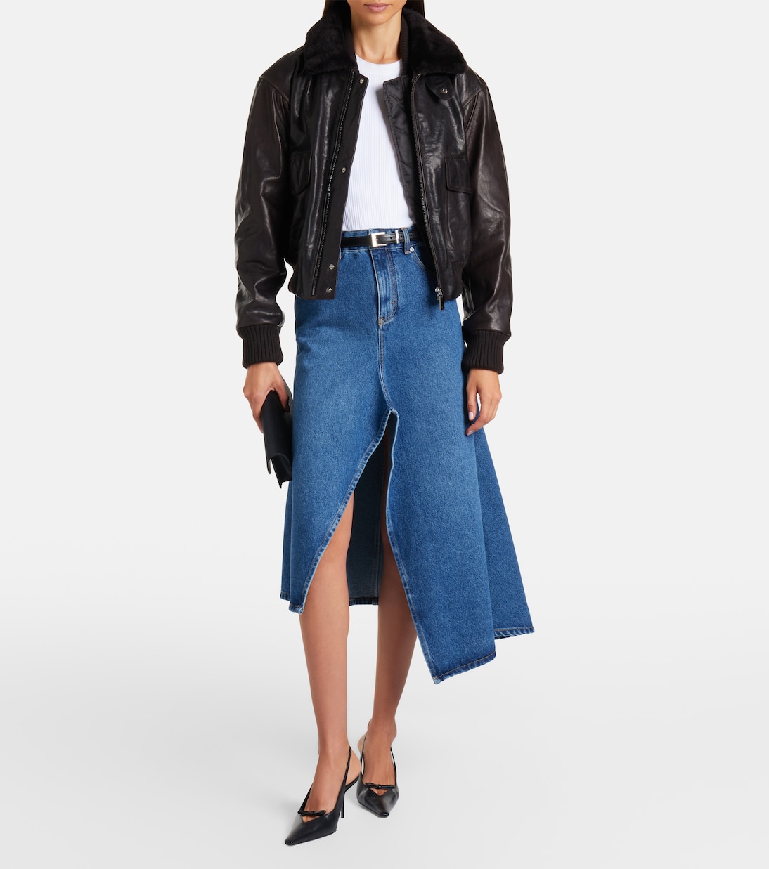 Shearling-trimmed leather jacket | Victoria Beckham