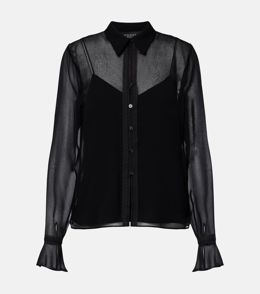 Lace-trimmed silk georgette shirt | Gucci