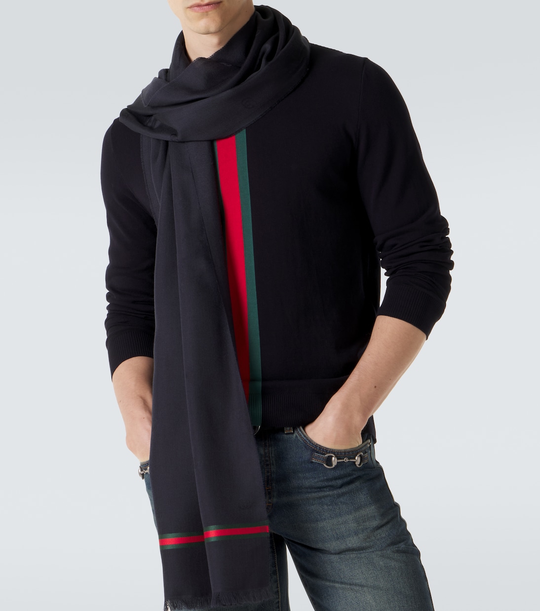 Web Stripe wool and silk scarf | Gucci