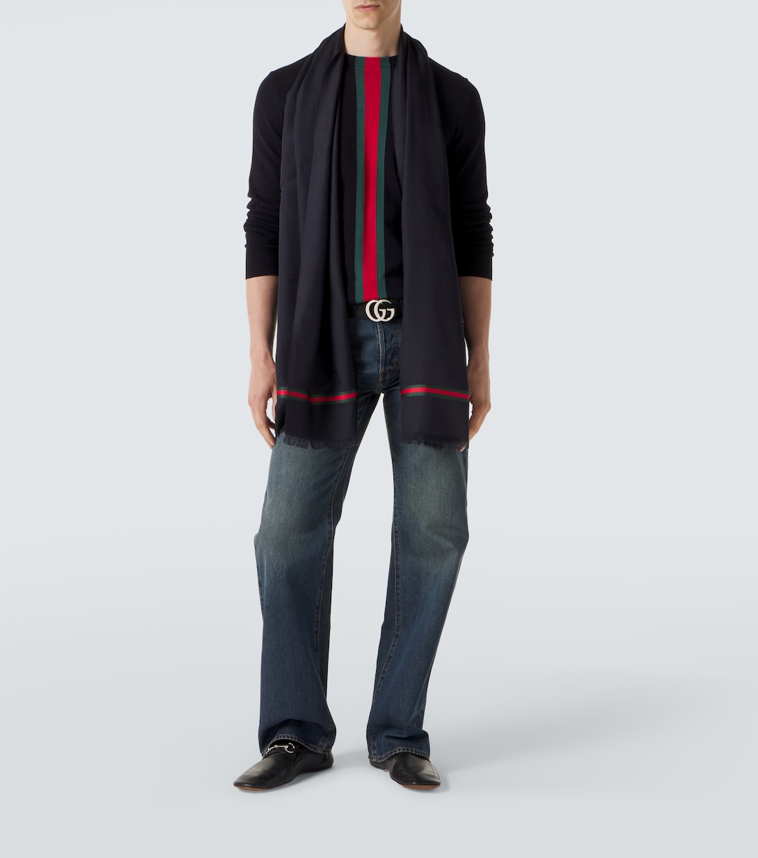 Web Stripe wool and silk scarf | Gucci