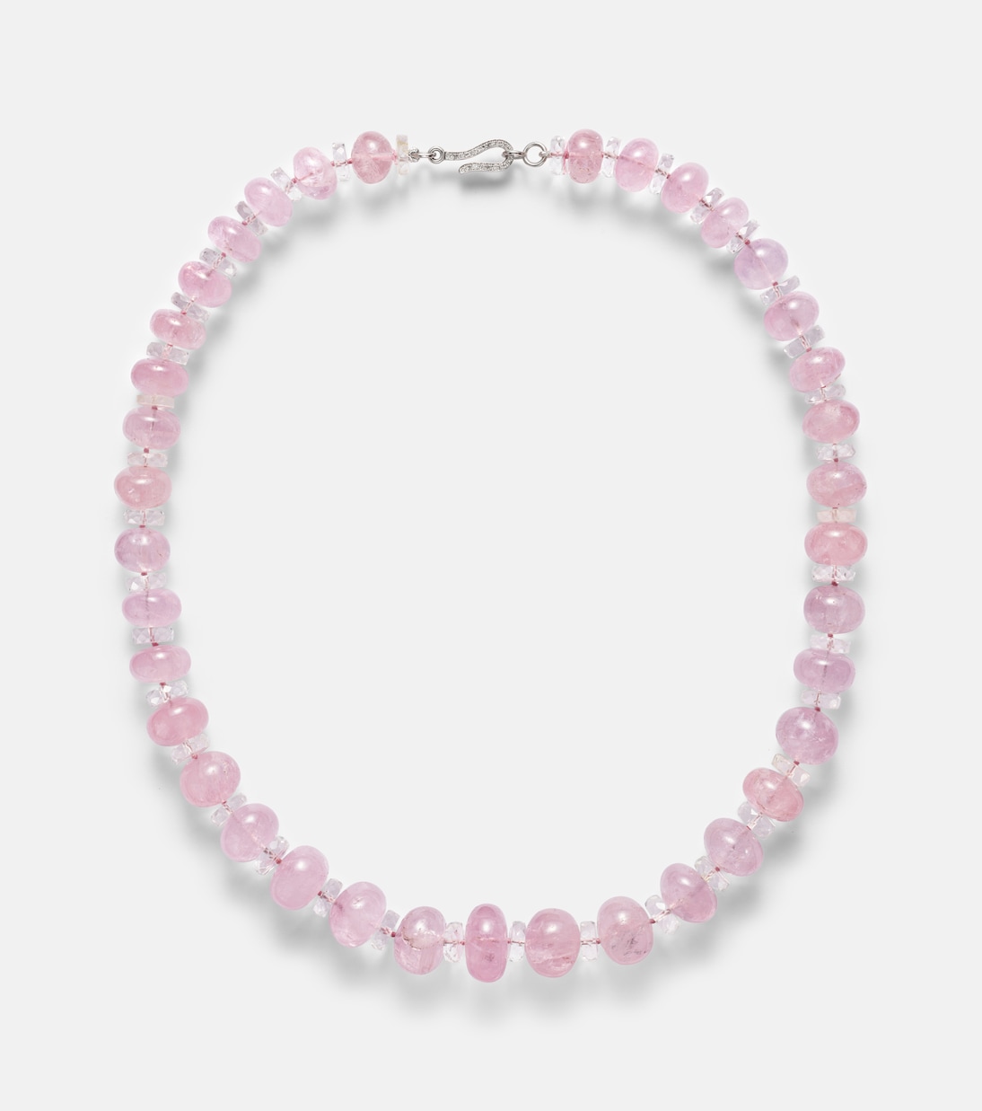 Beaded necklace with morganite, white topaz, and diamonds | Ileana Makri