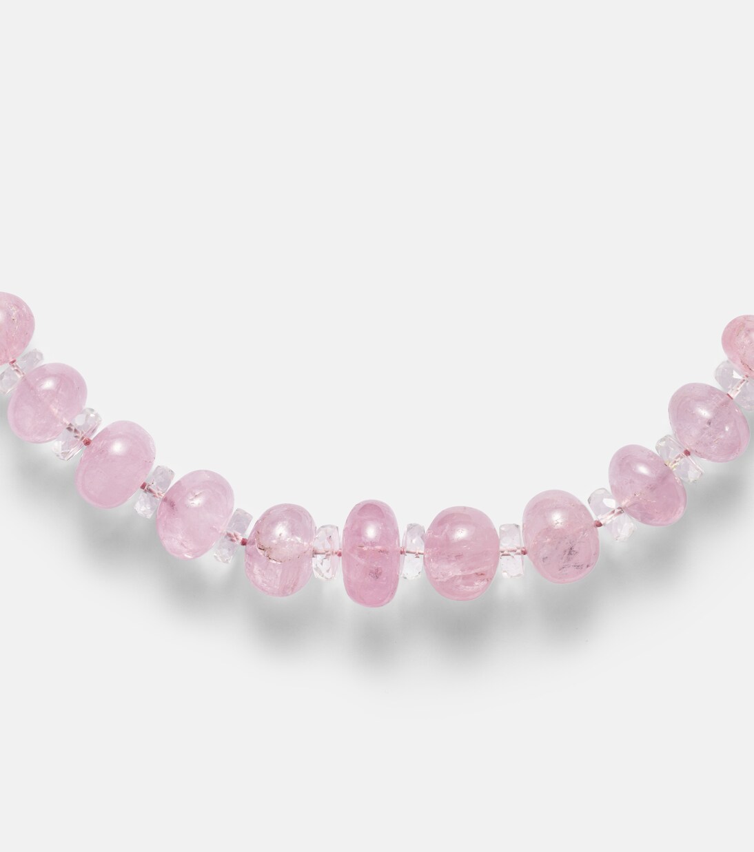 Beaded necklace with morganite, white topaz, and diamonds | Ileana Makri