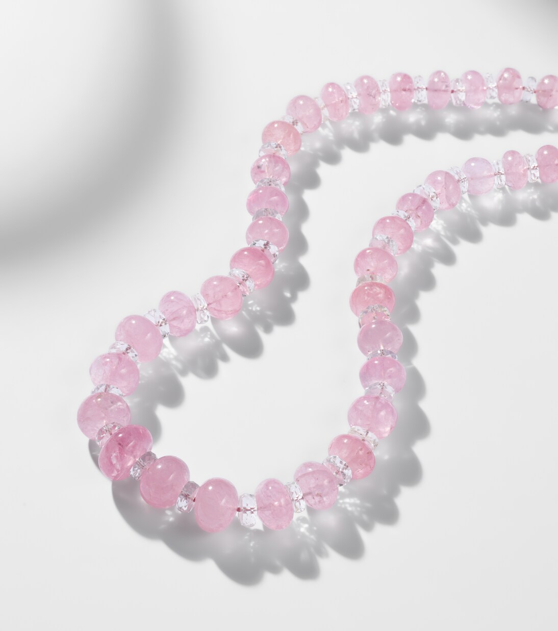 Beaded necklace with morganite, white topaz, and diamonds | Ileana Makri