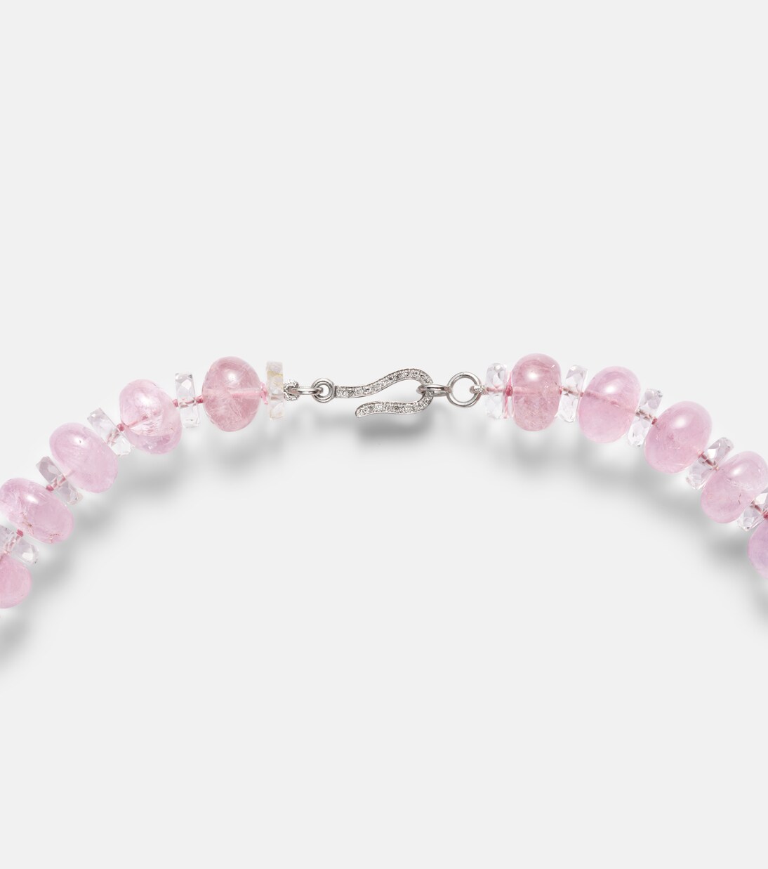 Beaded necklace with morganite, white topaz, and diamonds | Ileana Makri