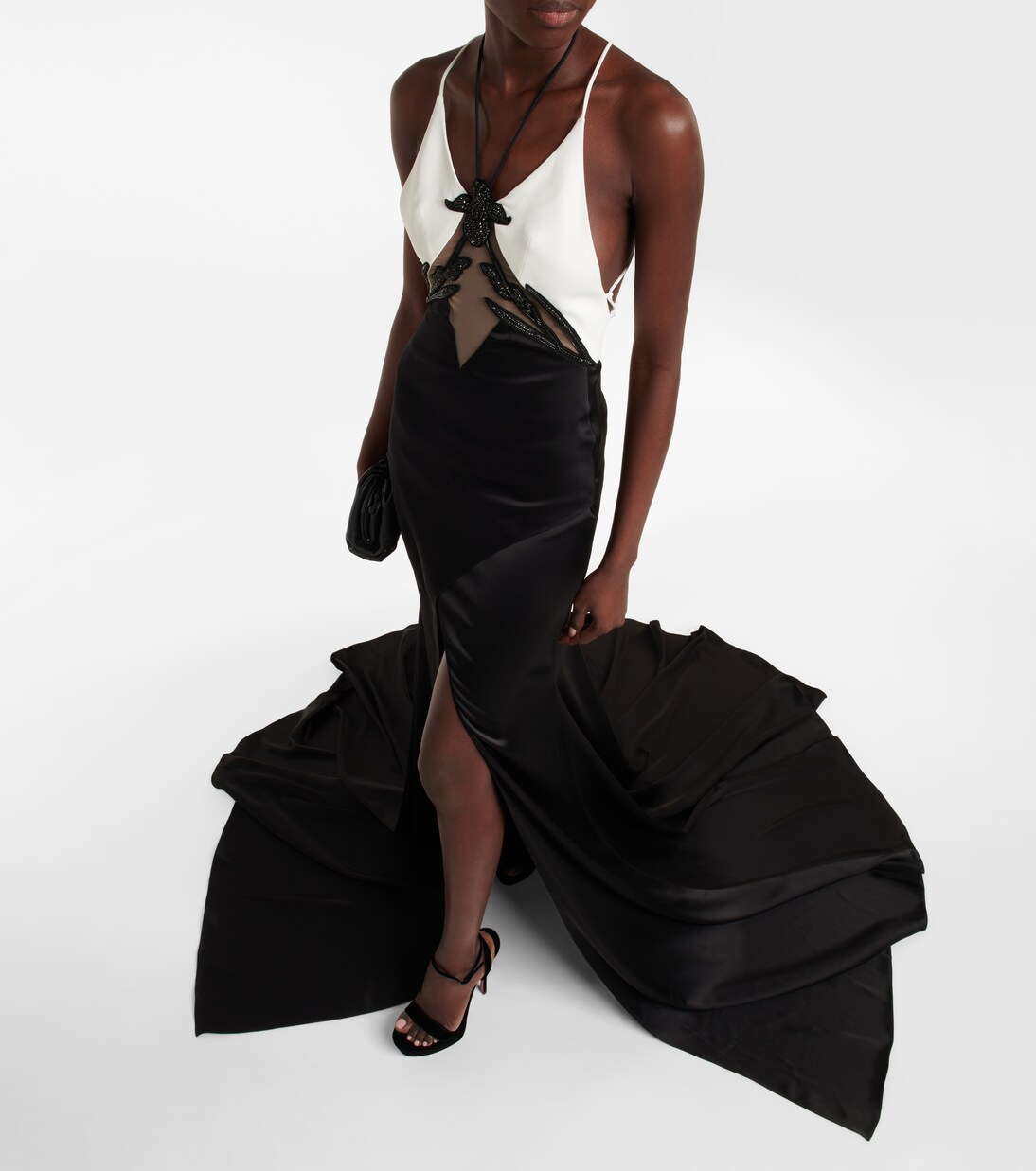 Verzierte Robe aus Cady und Satin | David Koma