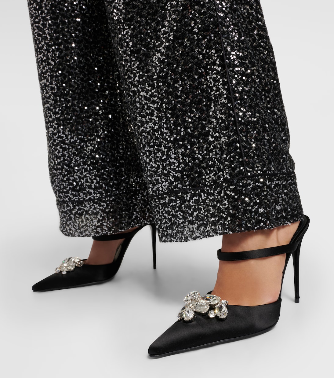 Crystal-embellished satin mules | Dolce&Gabbana