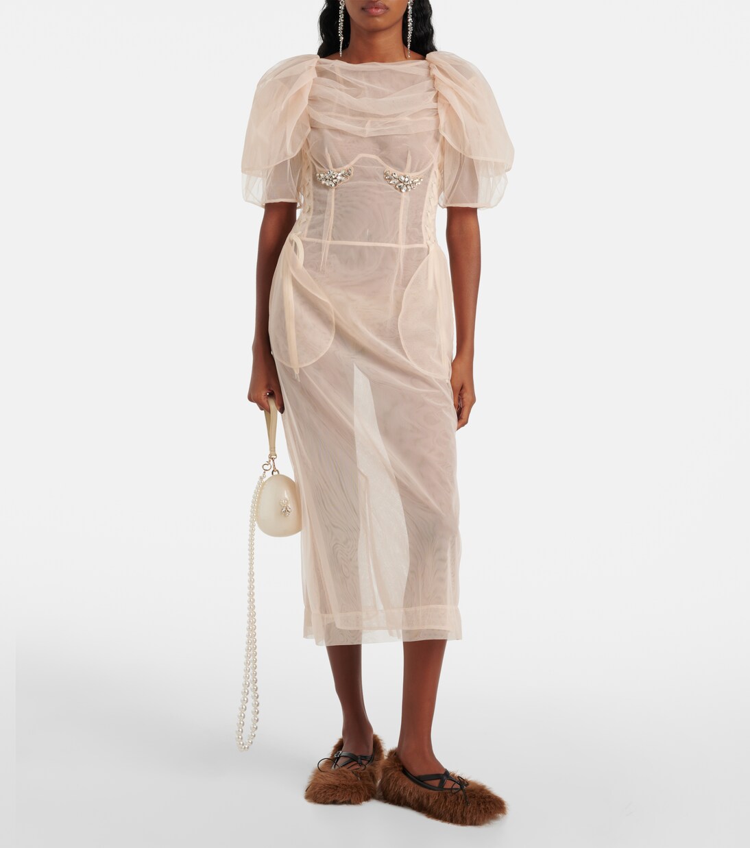 Criss Cross faux fur ballet flats | Simone Rocha