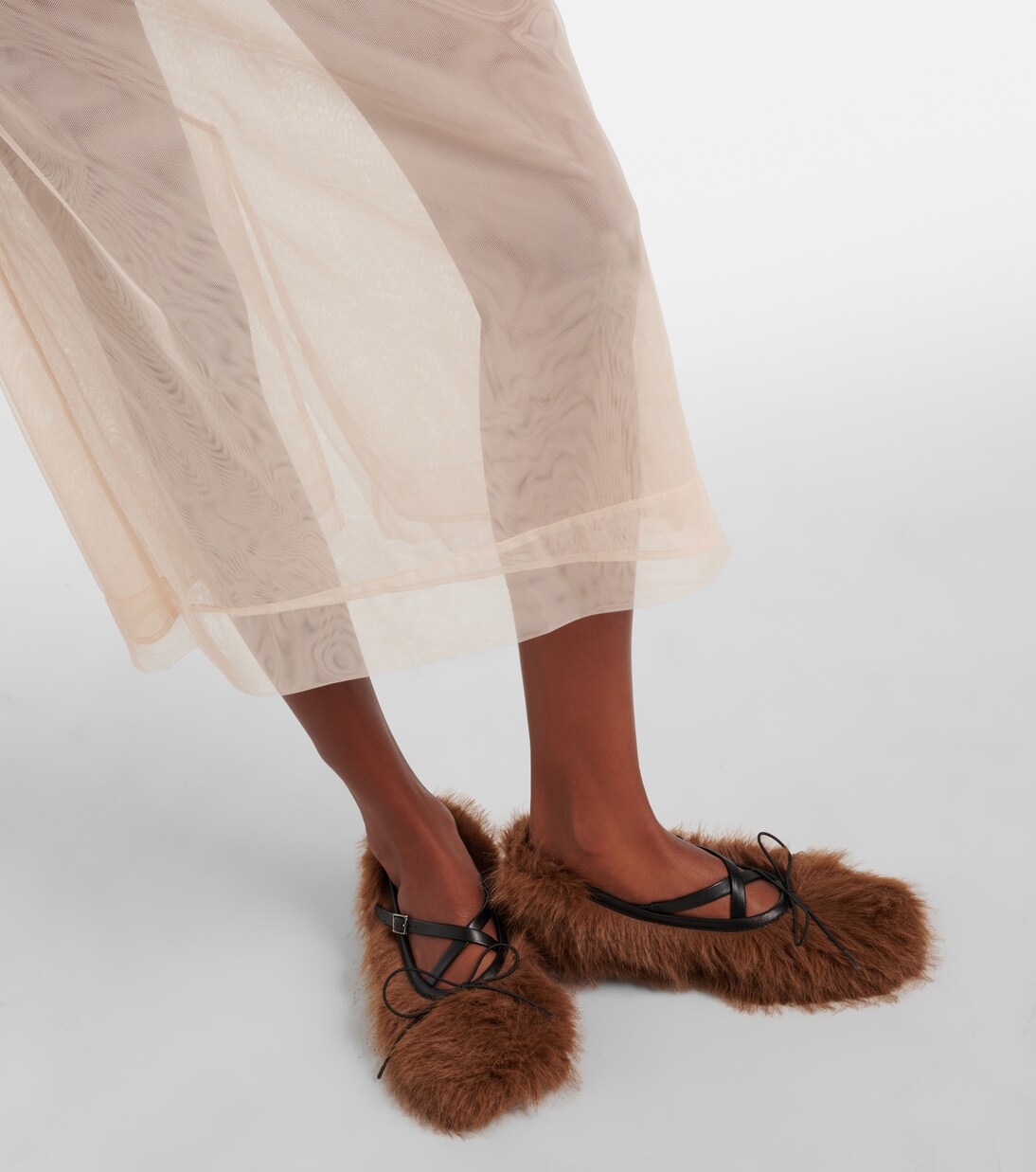 Criss Cross faux fur ballet flats | Simone Rocha