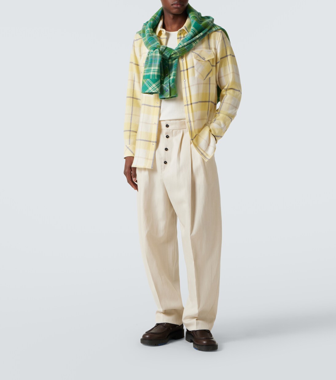 Dreamer plaid cashmere shirt with moonstone | God's True Cashmere