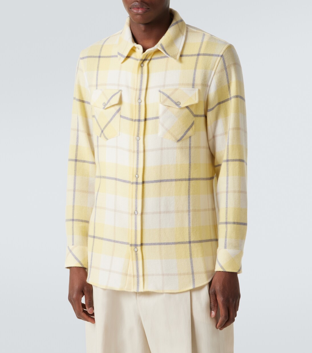 Dreamer plaid cashmere shirt with moonstone | God's True Cashmere