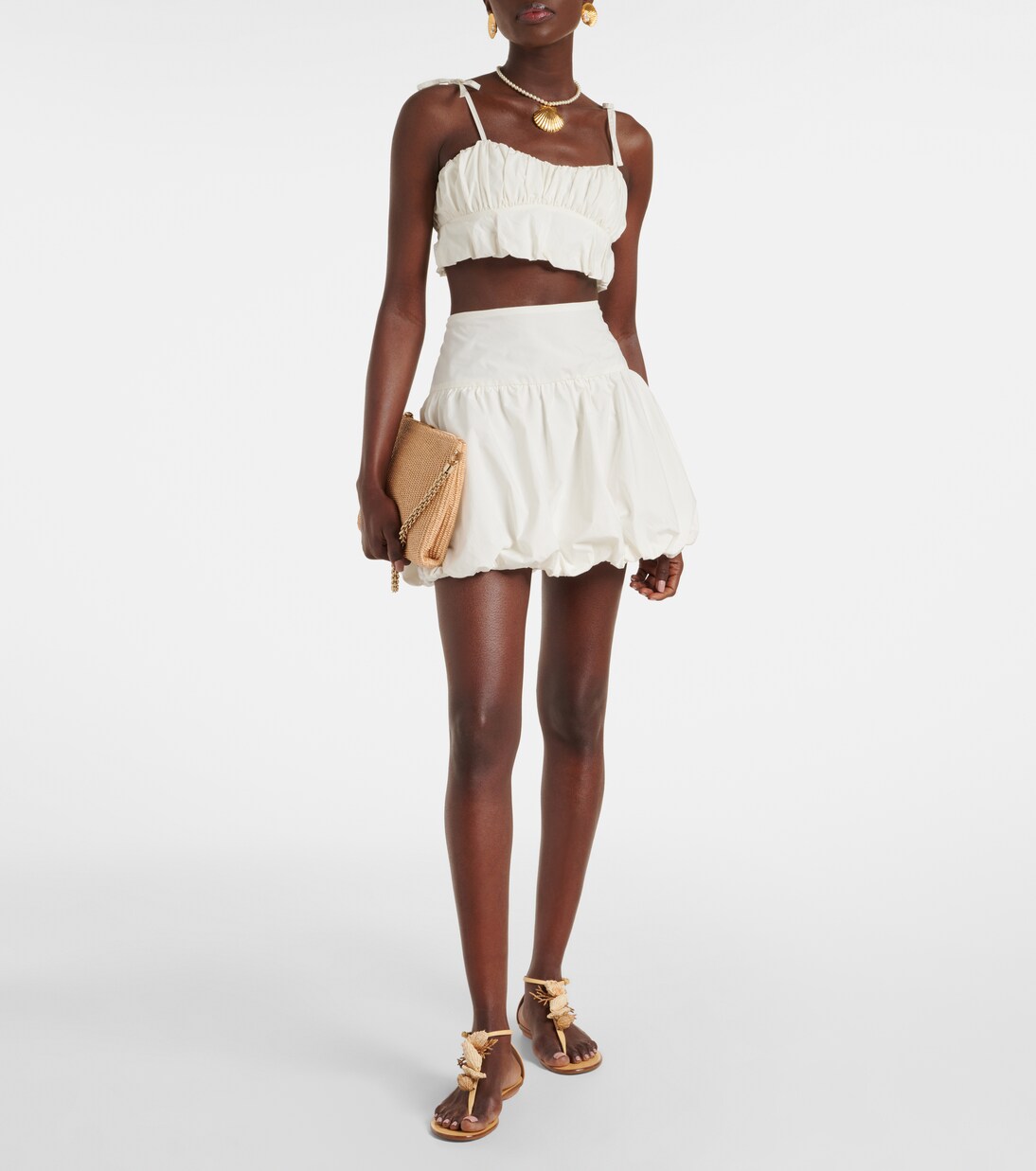 Minifalda en popelín de algodón fruncida | Faithfull