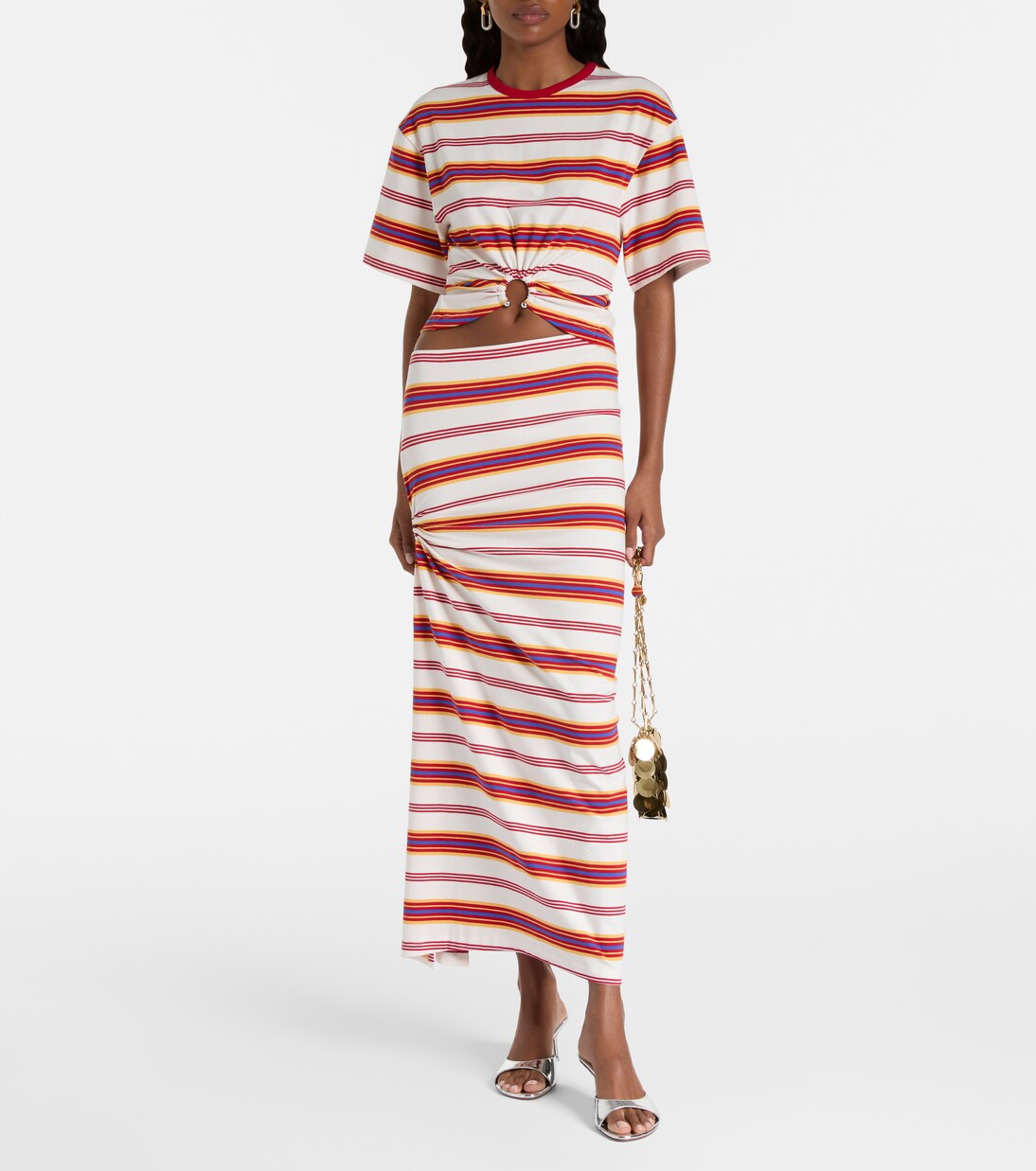 Gathered striped cotton-blend T-shirt | Rabanne