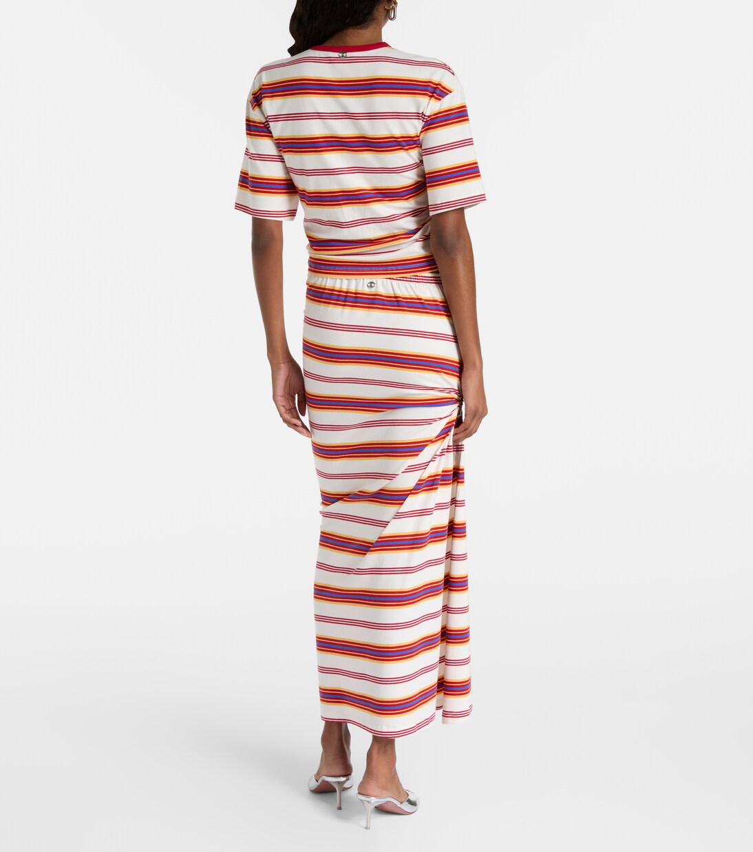 Gathered striped cotton-blend T-shirt | Rabanne
