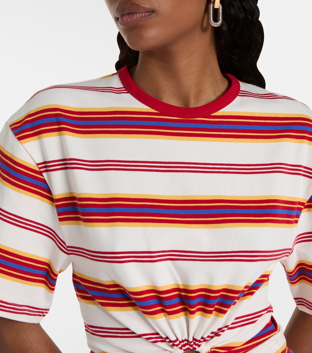 Gathered striped cotton-blend T-shirt | Rabanne