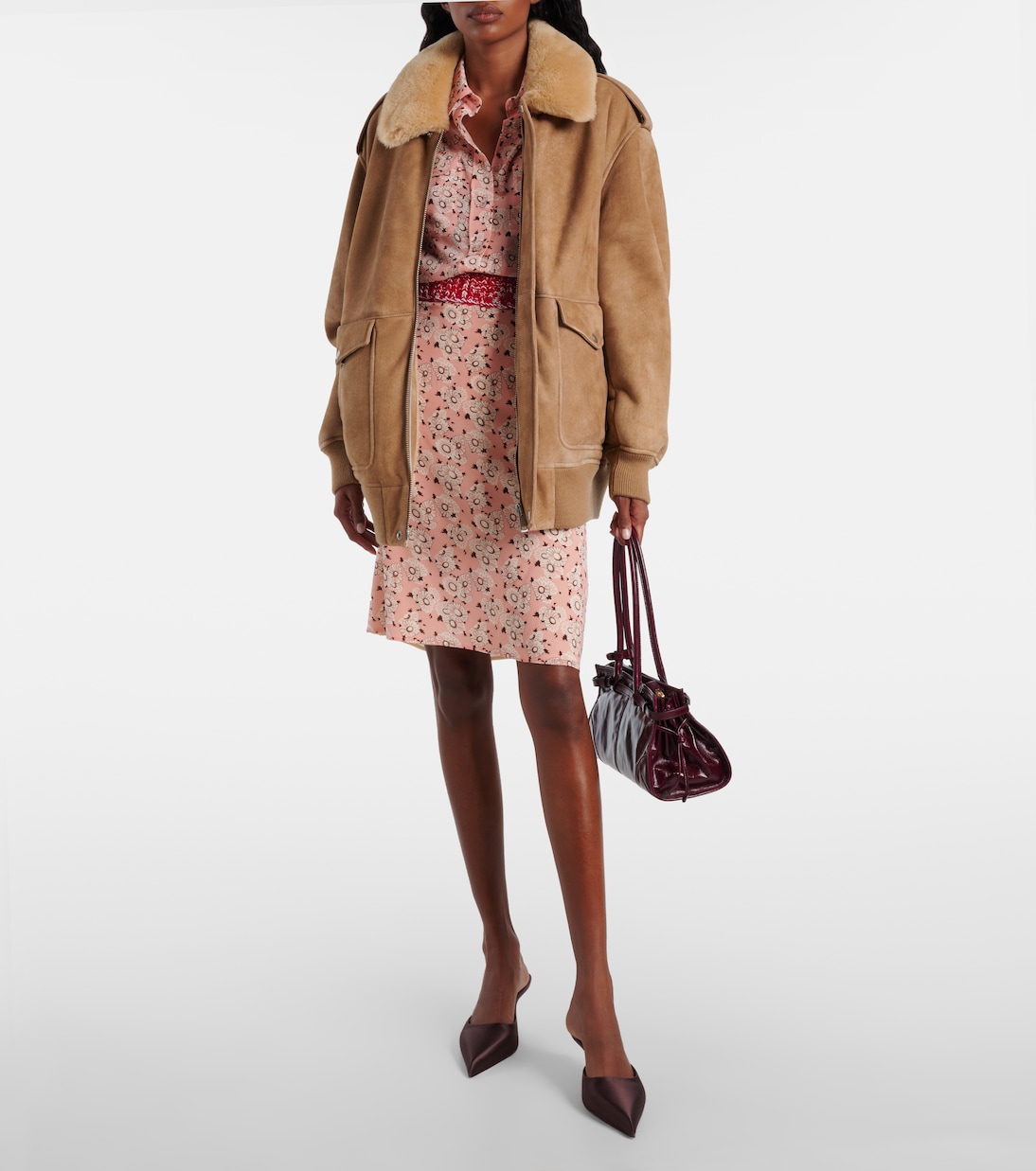 Shearling-trimmed suede jacket | Prada