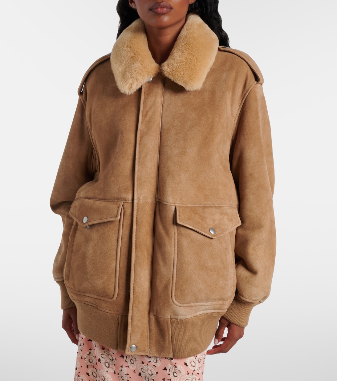 Shearling-trimmed suede jacket | Prada