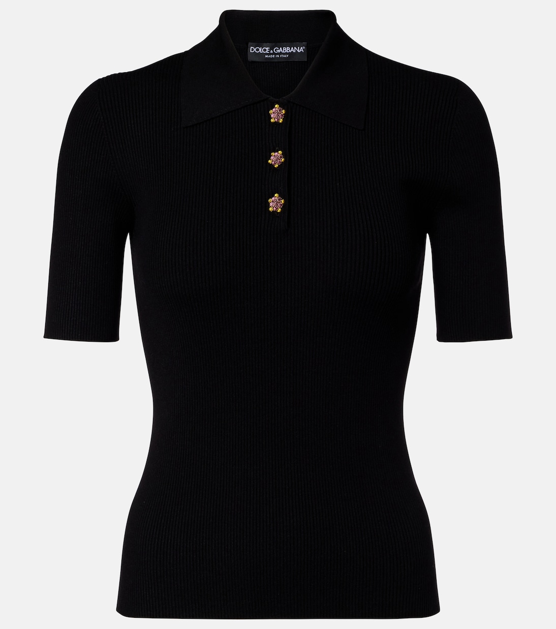 Embellished ribbed-knit polo shirt | Dolce&Gabbana