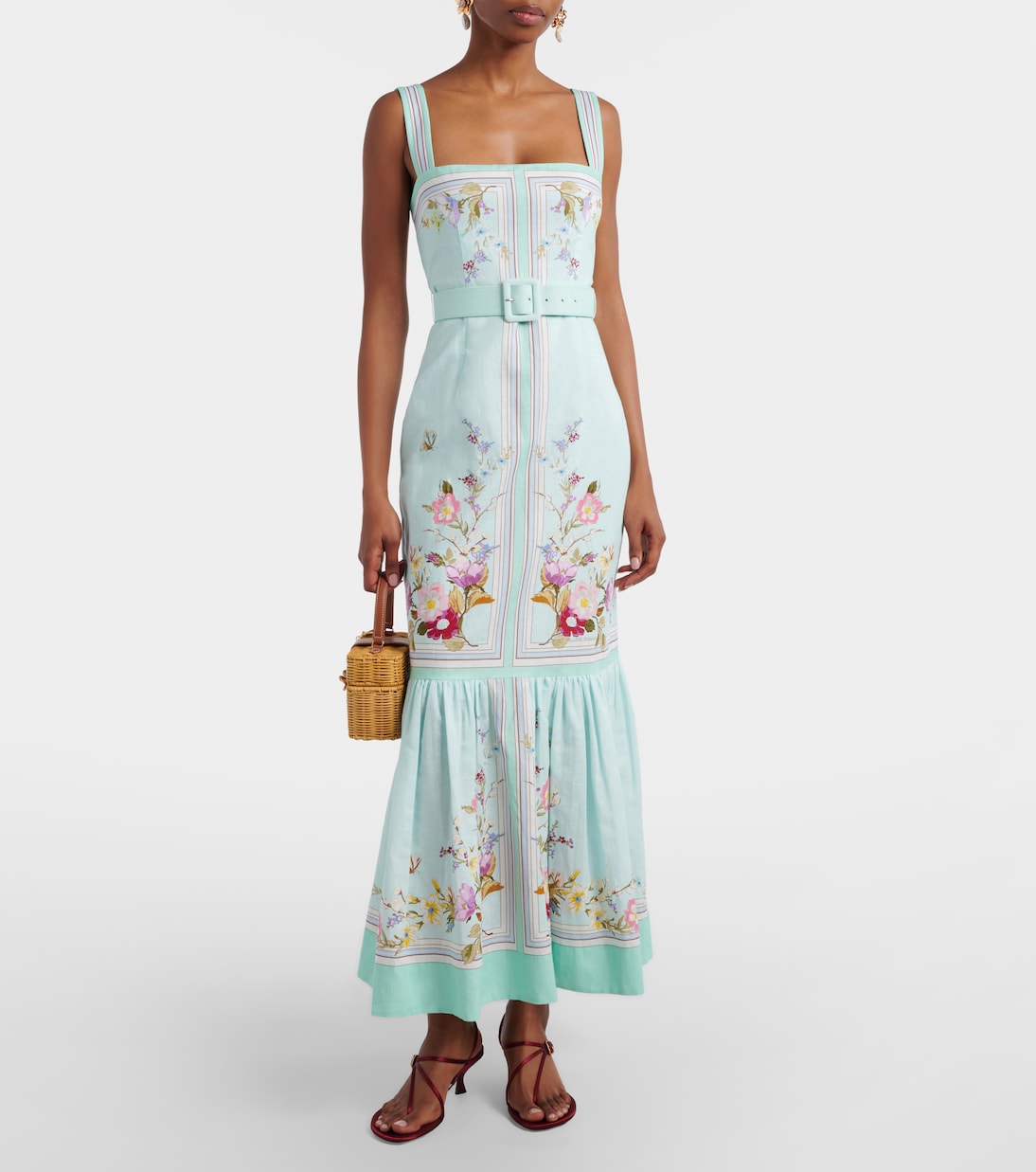 Belted floral linen midi dress | Self-Portrait