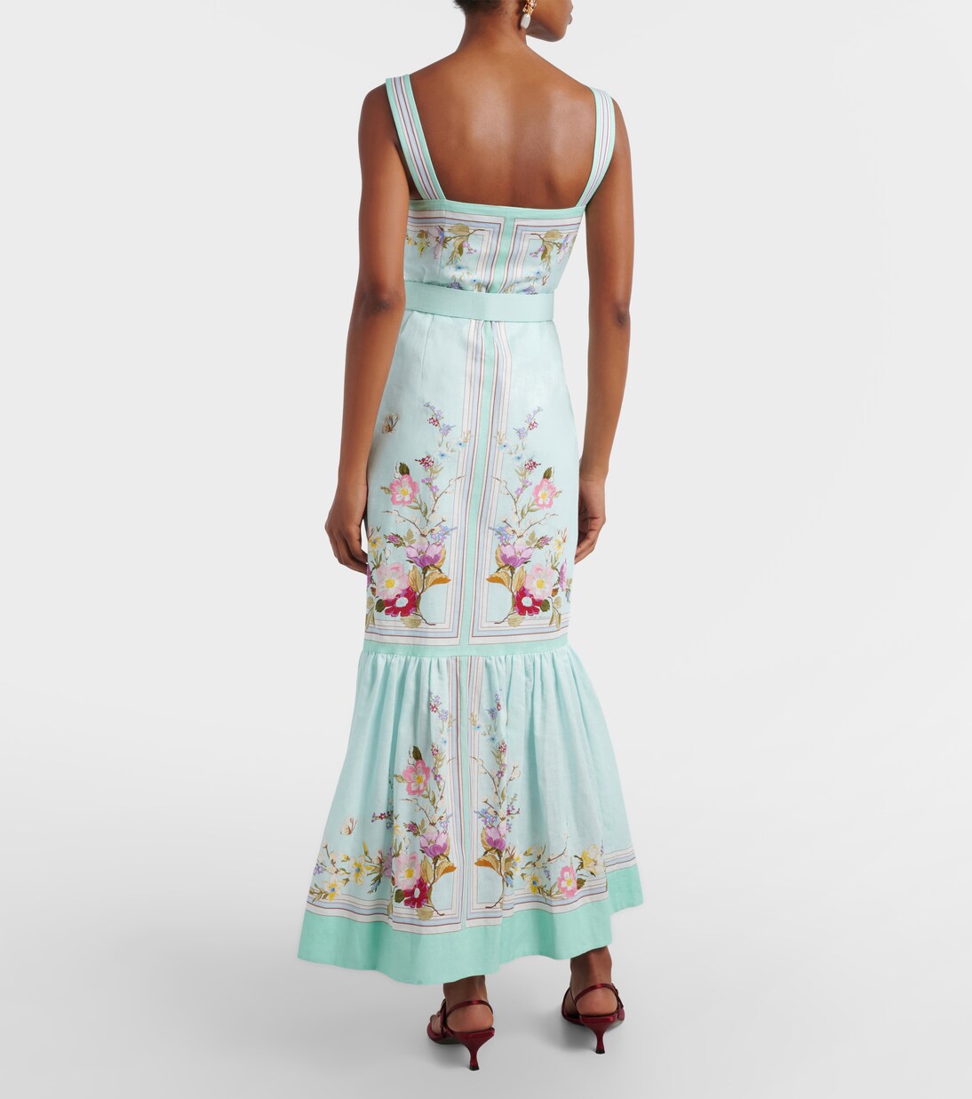 Belted floral linen midi dress | Self-Portrait