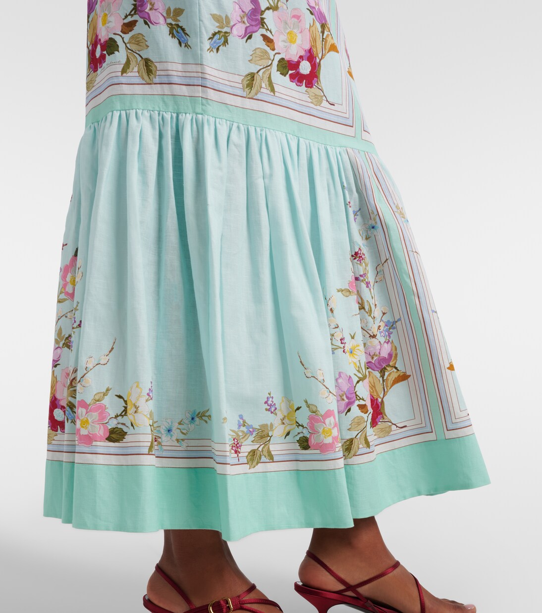 Belted floral linen midi dress | Self-Portrait