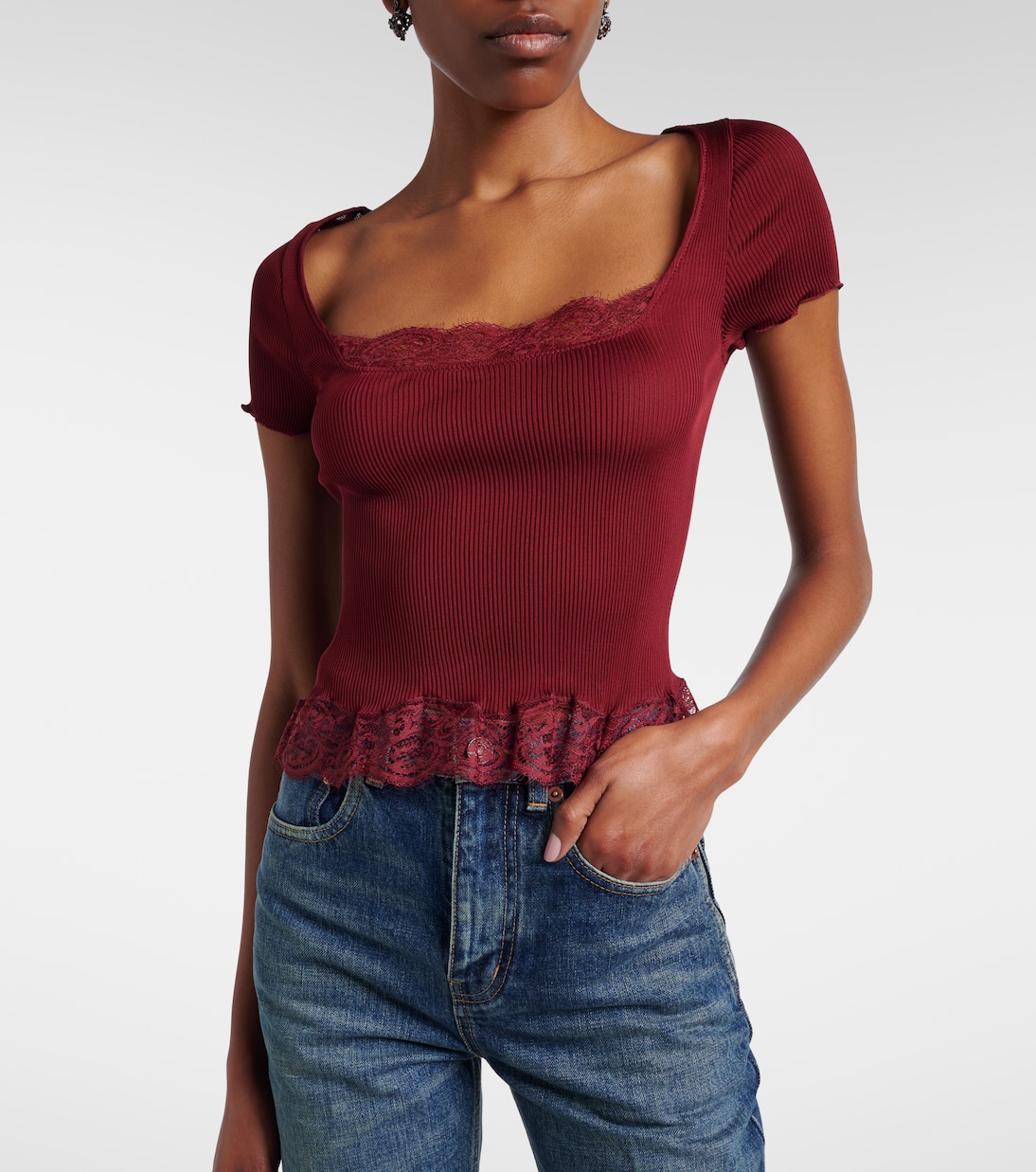 Top aus Seidensatin mit Spitze | Saint Laurent