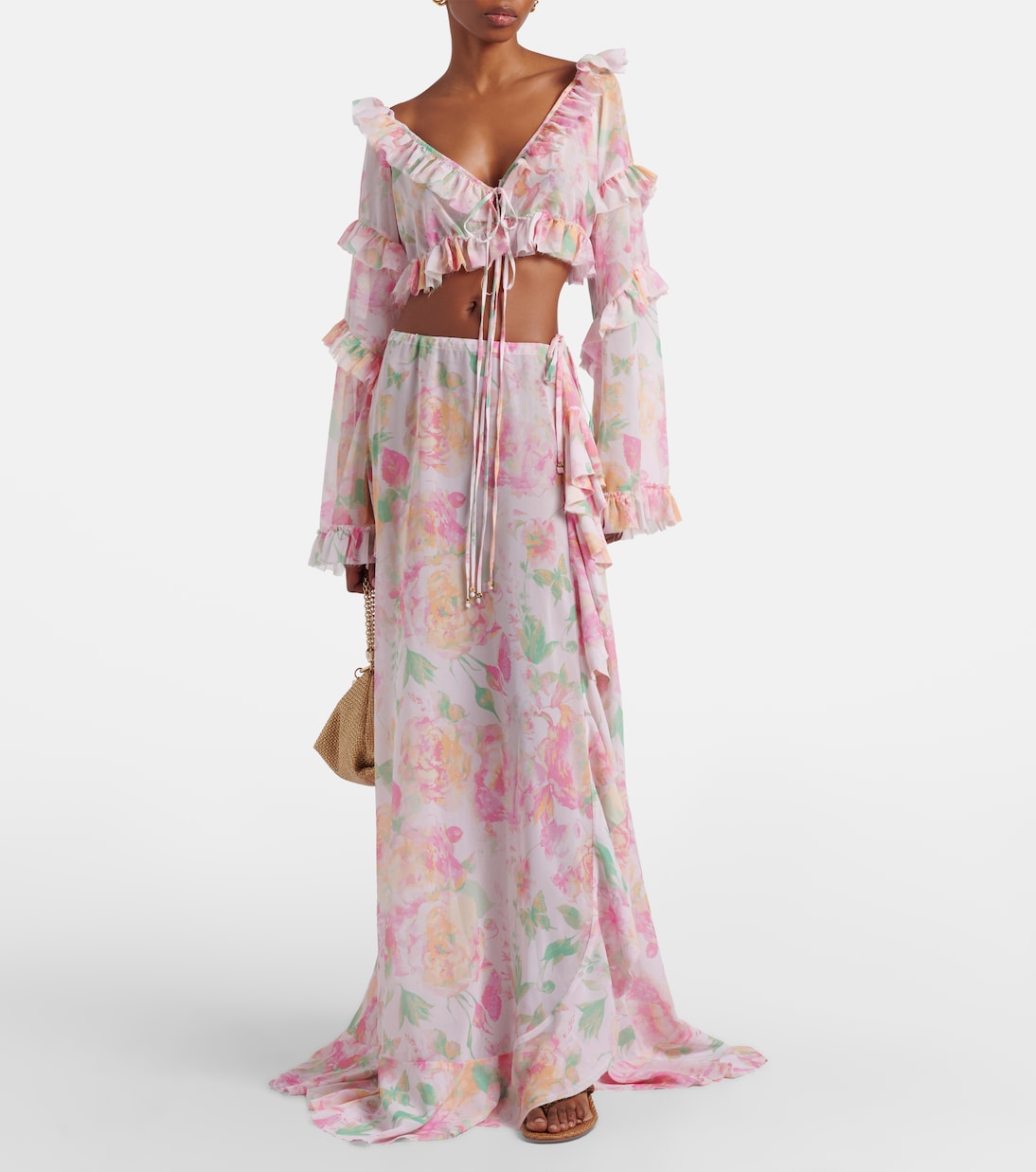 Anita floral ruffled off-shoulder crop top | Bananhot