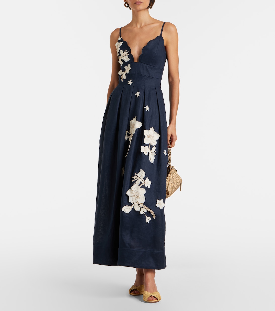 Sula floral-appliqué linen maxi dress | Agua by Agua Bendita