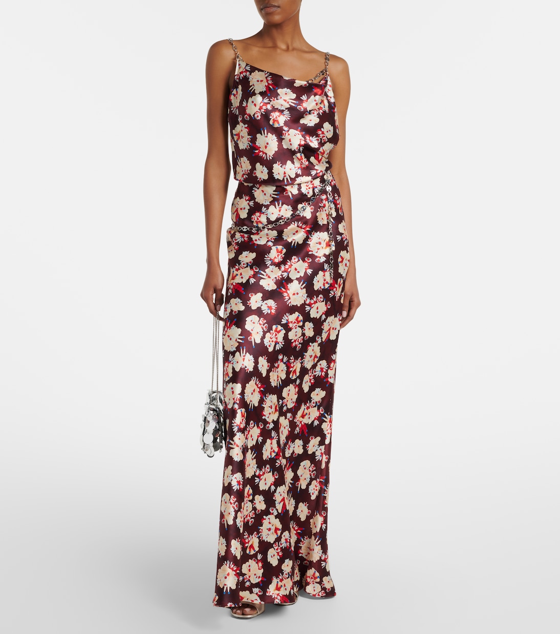 Chain-detail floral silk maxi skirt | Rabanne