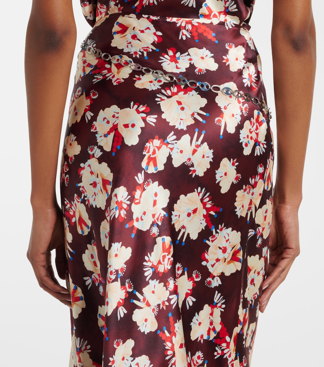 Chain-detail floral silk maxi skirt | Rabanne