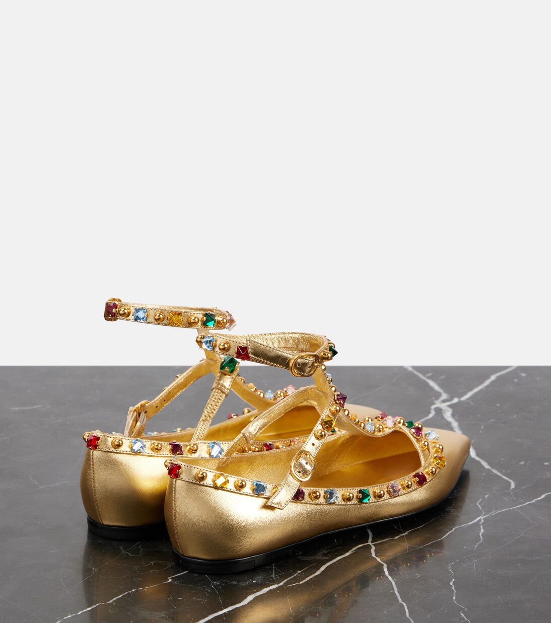 Bailarinas Rockstud de piel metalizada | Valentino Garavani