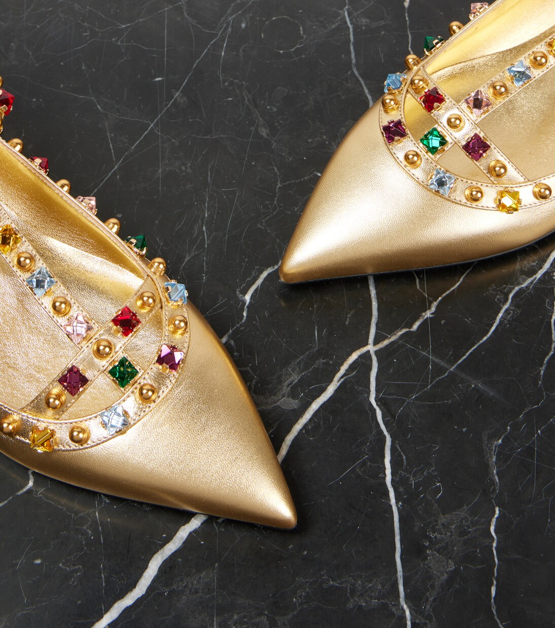Bailarinas Rockstud de piel metalizada | Valentino Garavani