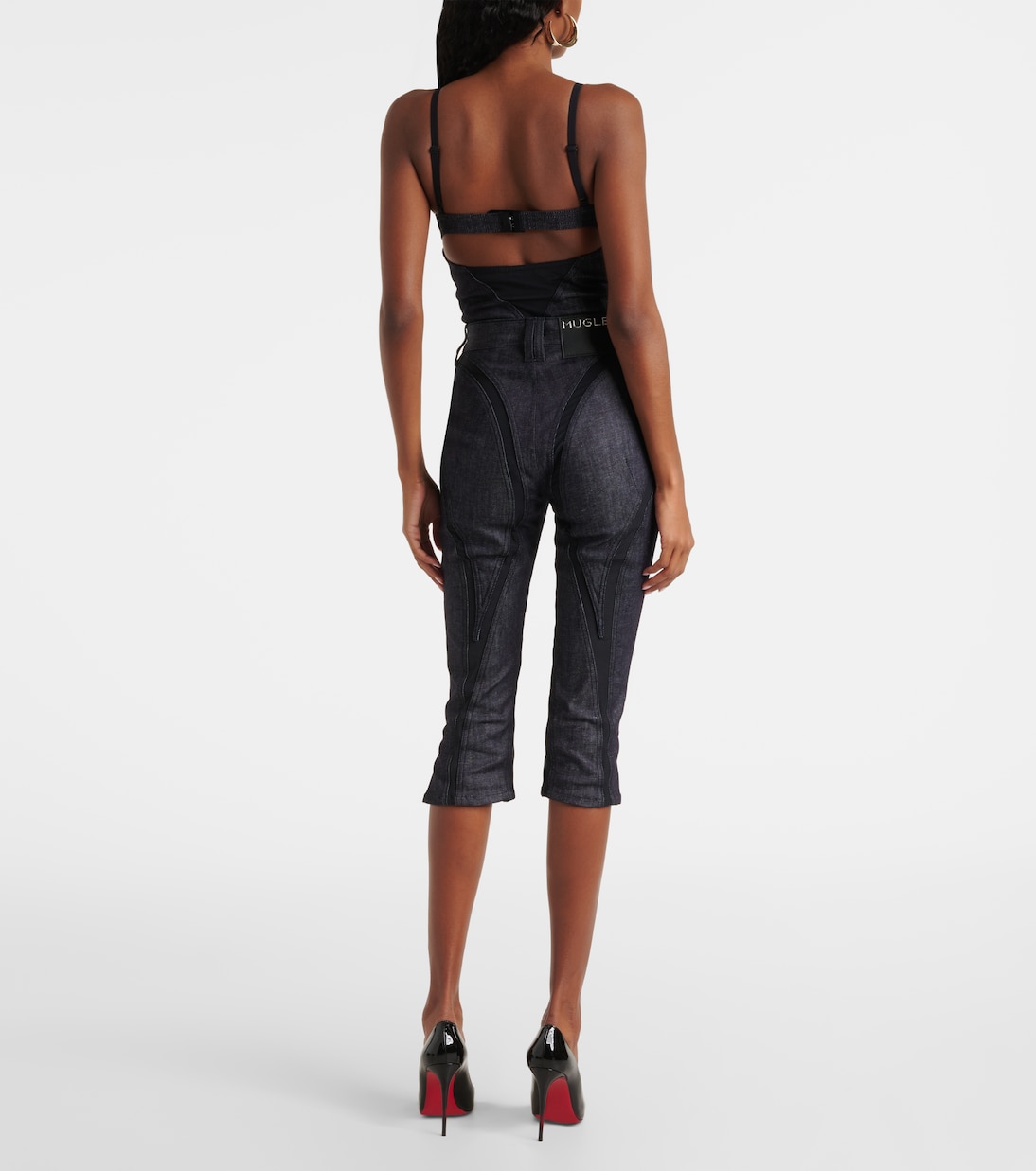 Caprihose aus Denim mit Mesh | Mugler