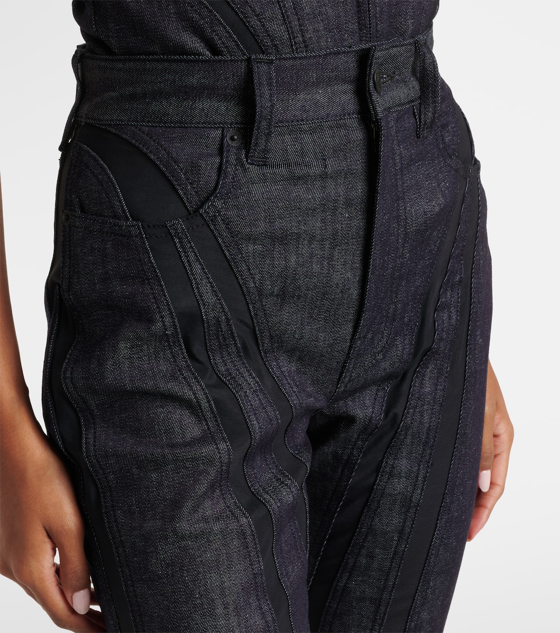 Caprihose aus Denim mit Mesh | Mugler