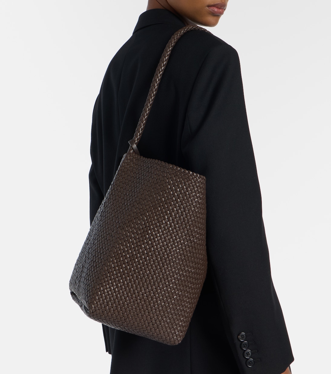 Bolso al hombro N/S Park Medium de piel trenzada | The Row
